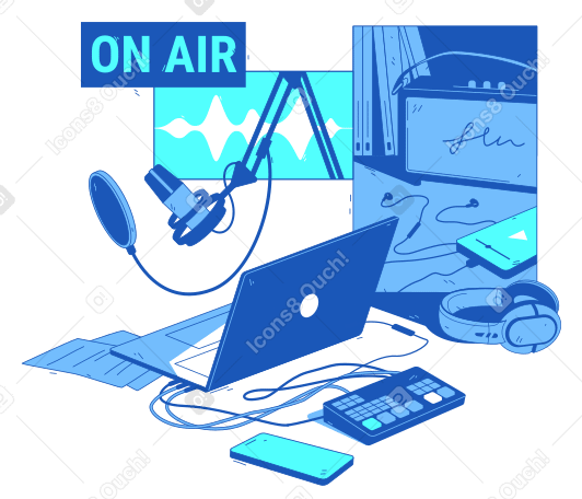Podcast recording studio with equipment PNG, SVG