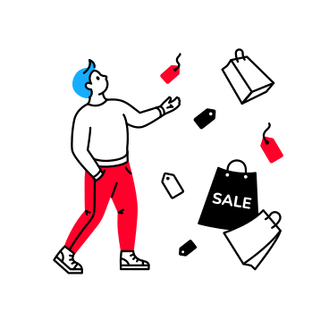 Мужчина делает покупки во время распродажи в PNG, SVG
