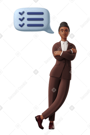 3D Businesswoman with all tasks done leaning on wall Illustration in PNG, SVG