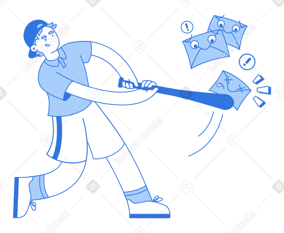Young man beating spam with a baseball bat PNG, SVG