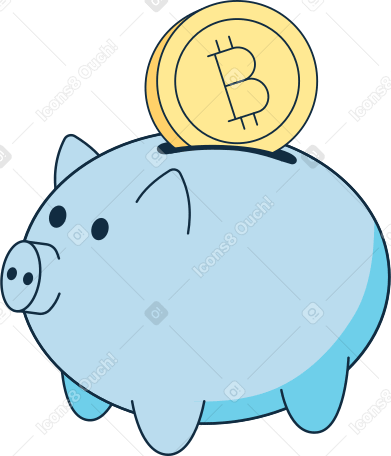 blue piggy bank with bitcoin coin Illustration in PNG, SVG