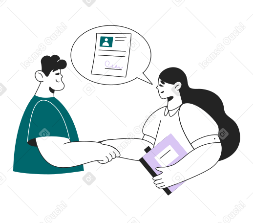 Woman shaking hands with new employee Illustration in PNG, SVG