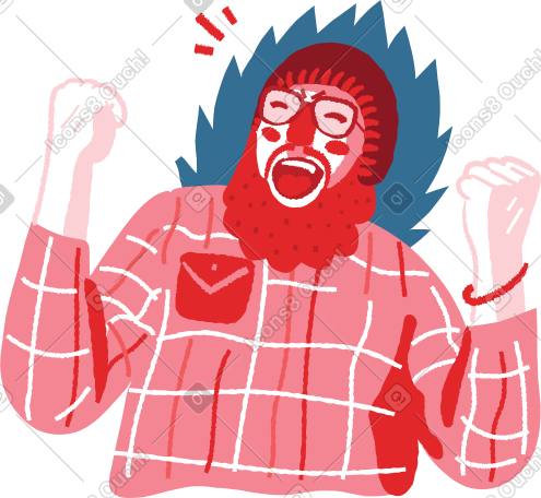 Bearded man in plaid shirt celebrating success PNG, SVG