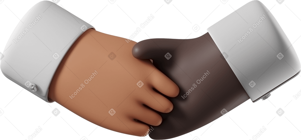 3D Handshake of tanned skin and black skin hands PNG, SVG