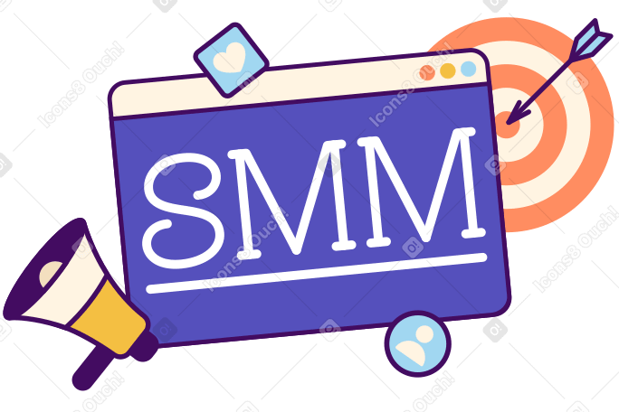 Надпись smm с текстом цели и мегафона в PNG, SVG