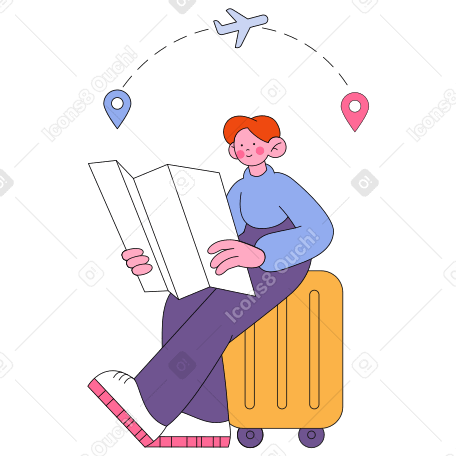 Man planning a trip with a map PNG, SVG