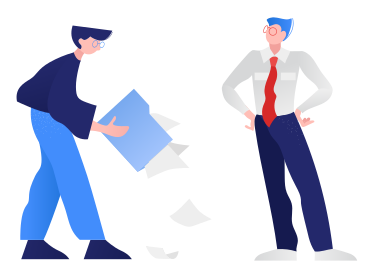Man dropping document in front of boss PNG, SVG