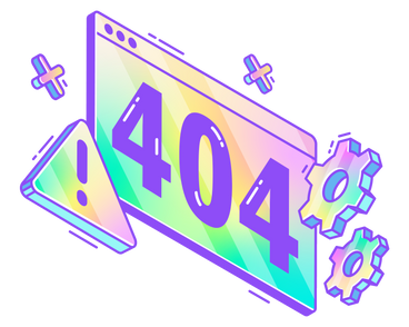 ギアと感嘆符のテキストで 404 をレタリング PNG、SVG