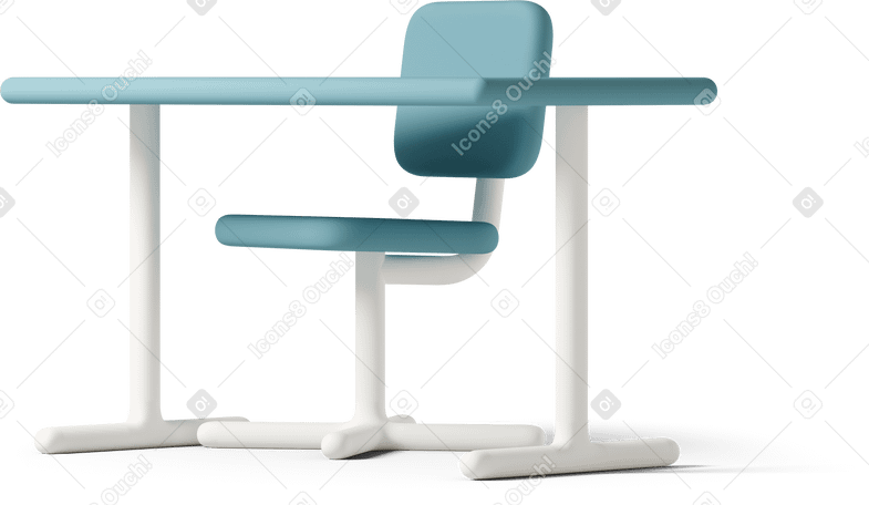 3D green chair at desk Illustration in PNG, SVG