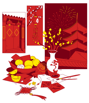 Traditional celebration scene for Lunar New Year PNG, SVG