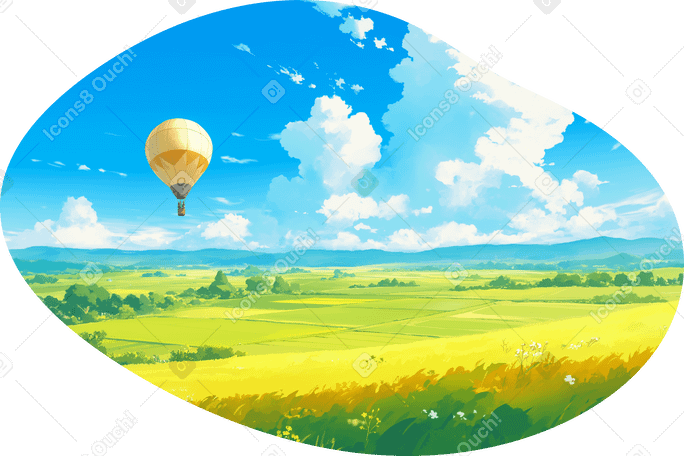 field and hot air balloon background PNG, SVG