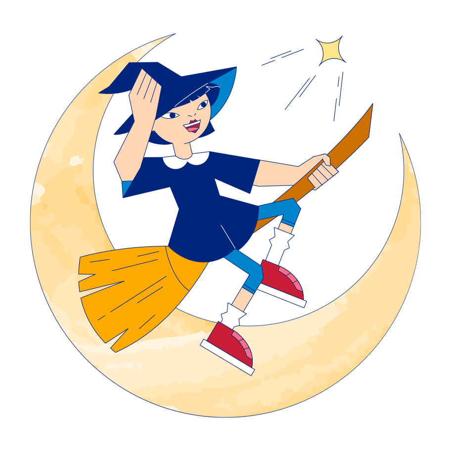 Witch on broom Illustration in PNG, SVG