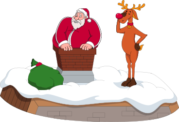 santa stuck in a chimney and a disappointed reindeer PNG, SVG