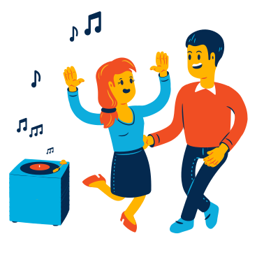 Couple dancing together to the music from a vinyl record player PNG, SVG