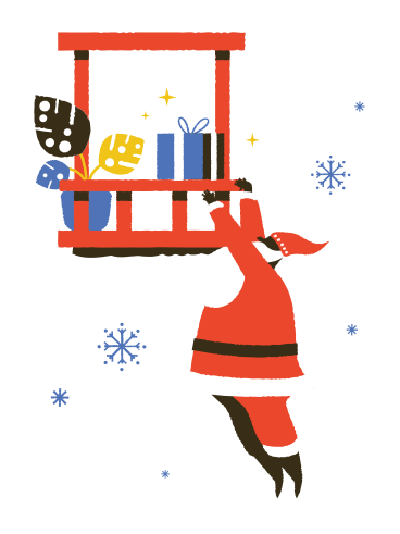 Санта доставляет рождественский подарок в PNG, SVG