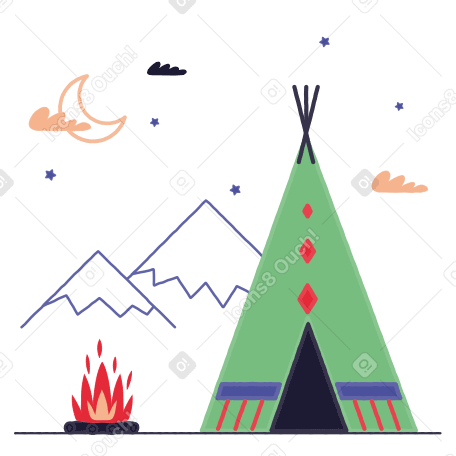 Wigwam and bonfire in mountains PNG, SVG