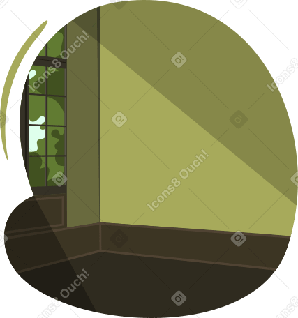 带窗户的绿色房间动态插图，格式有GIF、Lottie (JSON)、AE