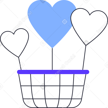 air baloon with heart balloons Illustration in PNG, SVG