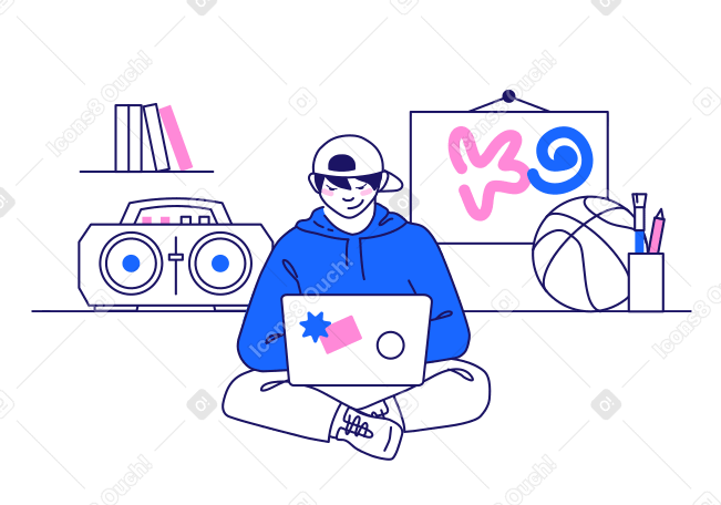Boy in online education Illustration in PNG, SVG