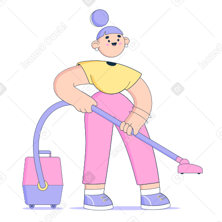 Woman using vacuum cleaner Illustration in PNG, SVG