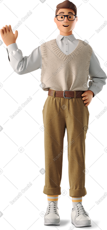 3D young man standing and waving PNG, SVG