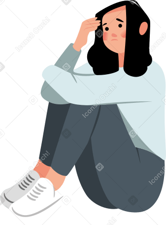 depressed girl sits and holds her head Illustration in PNG, SVG