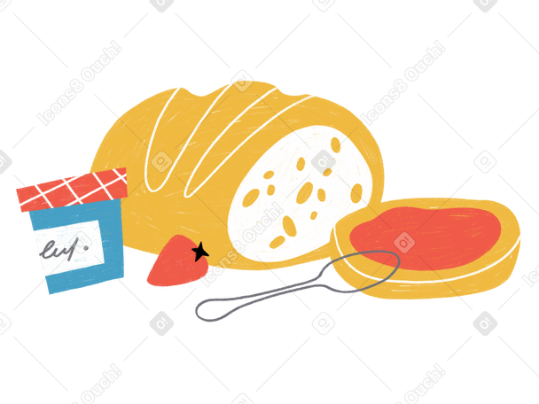 Bread with strawberry jam for breakfast Illustration in PNG, SVG