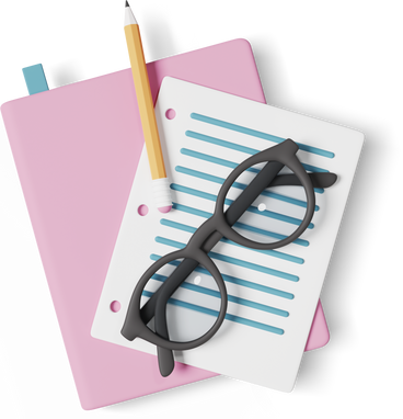 notebook with glasses and pencil PNG, SVG