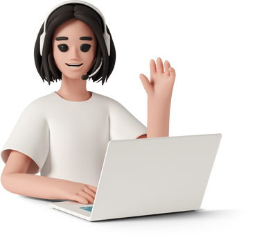 young woman in headphones with laptop PNG, SVG