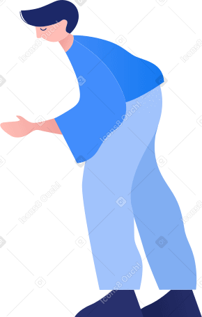 guy bent down and holds something in his hand PNG, SVG