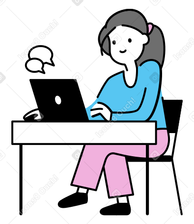 Young woman working on a computer animated illustration in GIF, Lottie (JSON), AE