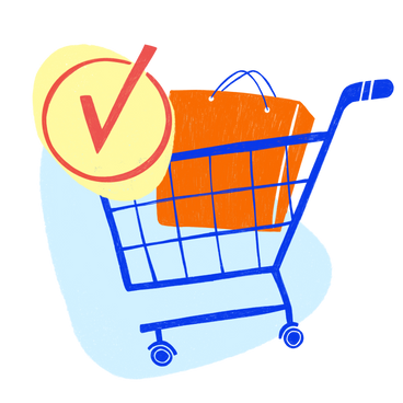 Shopping cart on wheels with selected purchases PNG, SVG