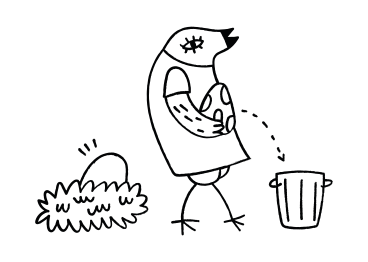 Mãe de pássaro jogando um ovo na lixeira PNG, SVG