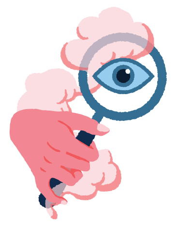 Hand holding magnifying glass with big eye PNG, SVG