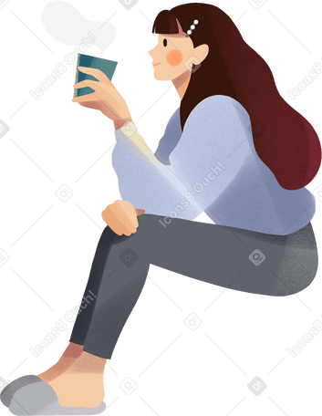 young woman sitting and drinking tea PNG, SVG