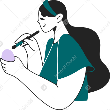 mujer pintando un huevo de pascua PNG, SVG