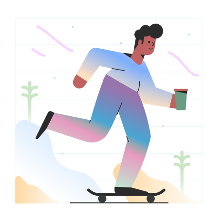 Man rides on skateboard with coffee Illustration in PNG, SVG