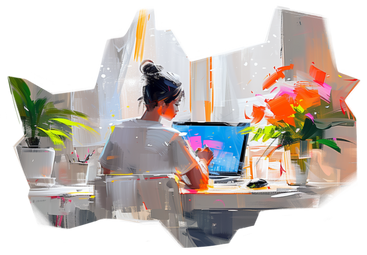 Oil painting of a designer in home studio PNG, SVG