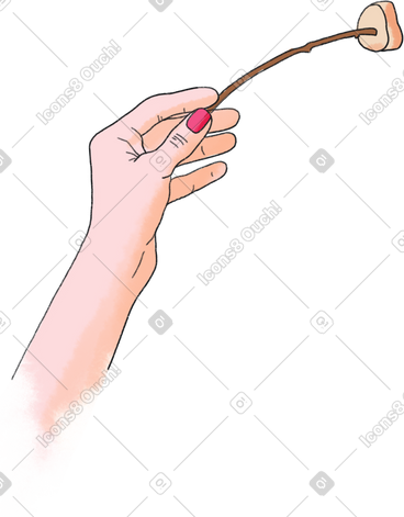 Left hand holds a marshmallow stick PNG, SVG