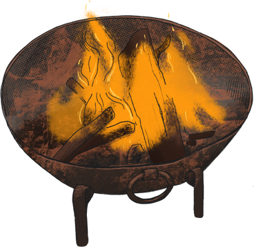 Metal vat with burning firewood в PNG, SVG