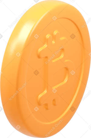 3D Вид сбоку на желтую биткойн-монету в PNG, SVG