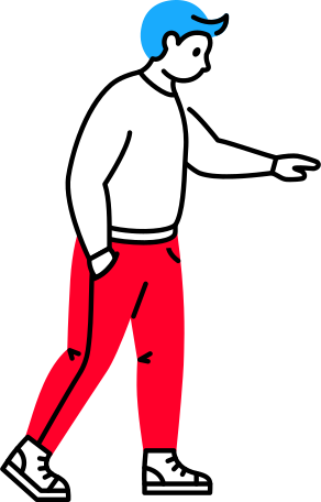man stands and extends his hand forward Illustration in PNG, SVG