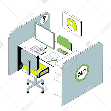 Рабочее место обслуживания клиентов в офисе в PNG, SVG