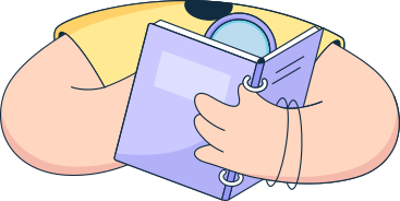 Body in yellow t-shirt with magnifying glass and open book PNG、SVG