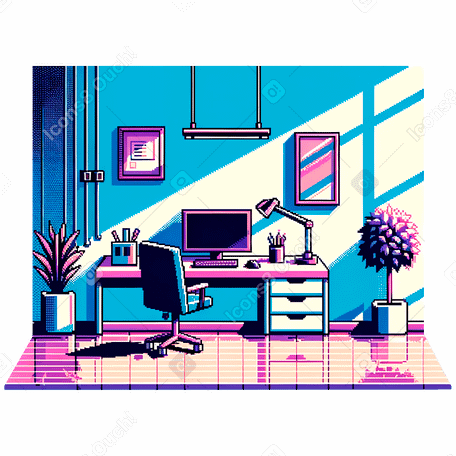 pixel background of a workspace in home office PNG, SVG