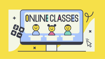 Lettering Online Classes on computer screen with schoolkids PNG, SVG