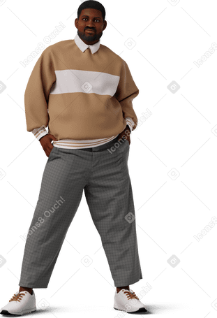 3D young man posing with hands in pockets PNG, SVG
