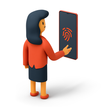 Business woman using a phone with fingerprint scanner PNG, SVG
