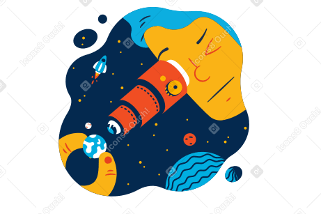 Astronomer exploring the earth through telescope animated illustration in GIF, Lottie (JSON), AE