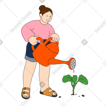 年轻女子给植物浇水 PNG, SVG